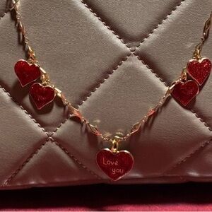 Gold and Red Heart Purse Charm